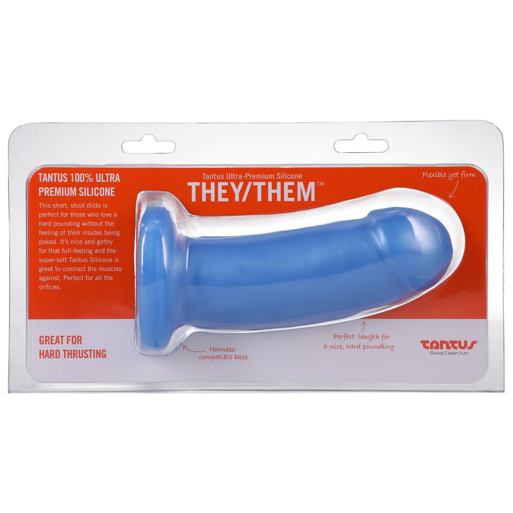 They / Them Azure Soft Dildo - sky blue color in packaging