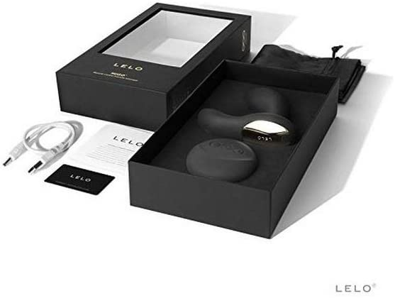 open package of LELO HUGO Black's Dual Motors and Remote Control and USB power cable