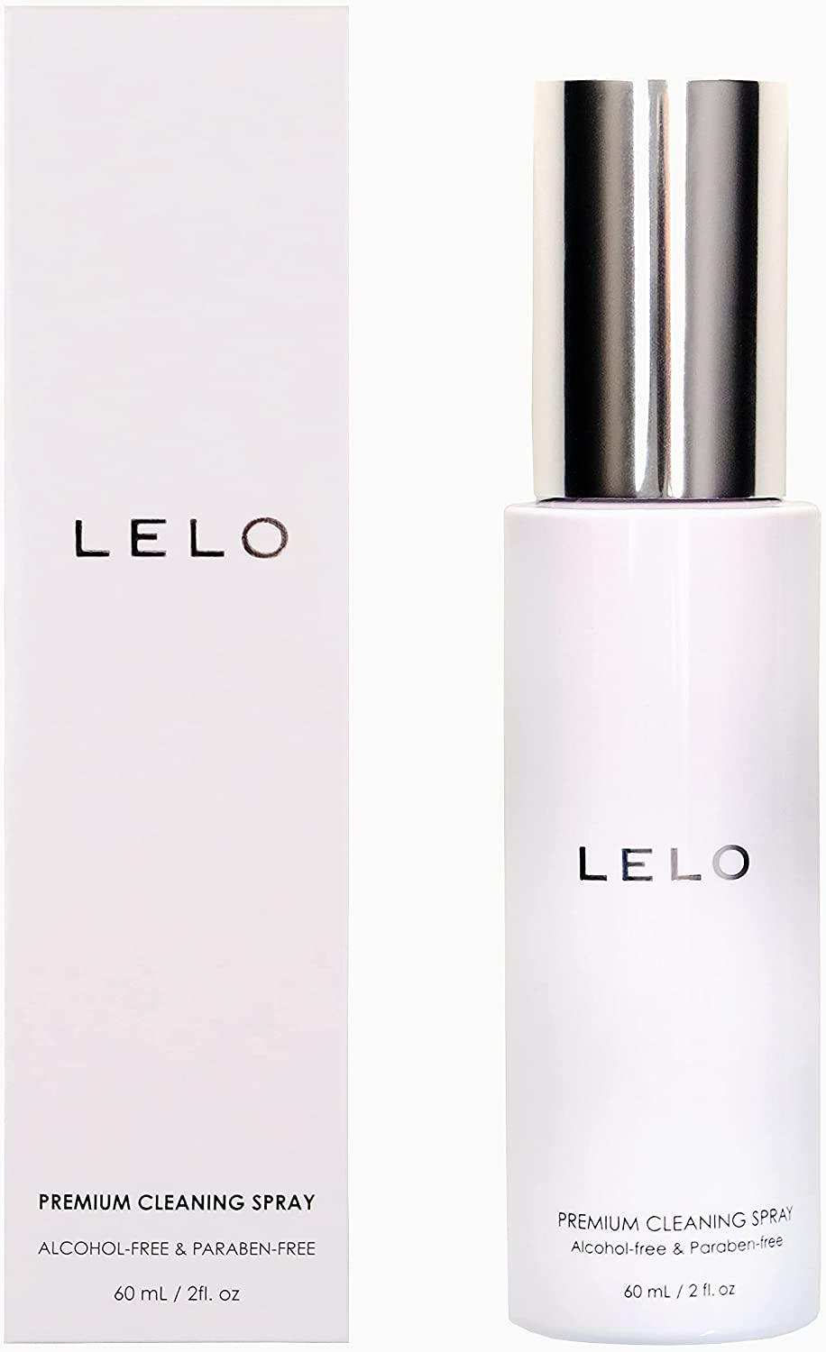 Closeup of LELO Toy Cleaning Spray and package-Alcohol Free-Paraben Freeents