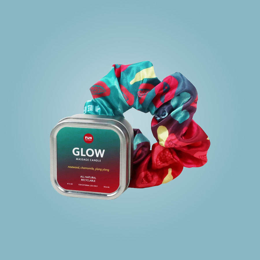 Blow and Glow massage candle and scrunchy