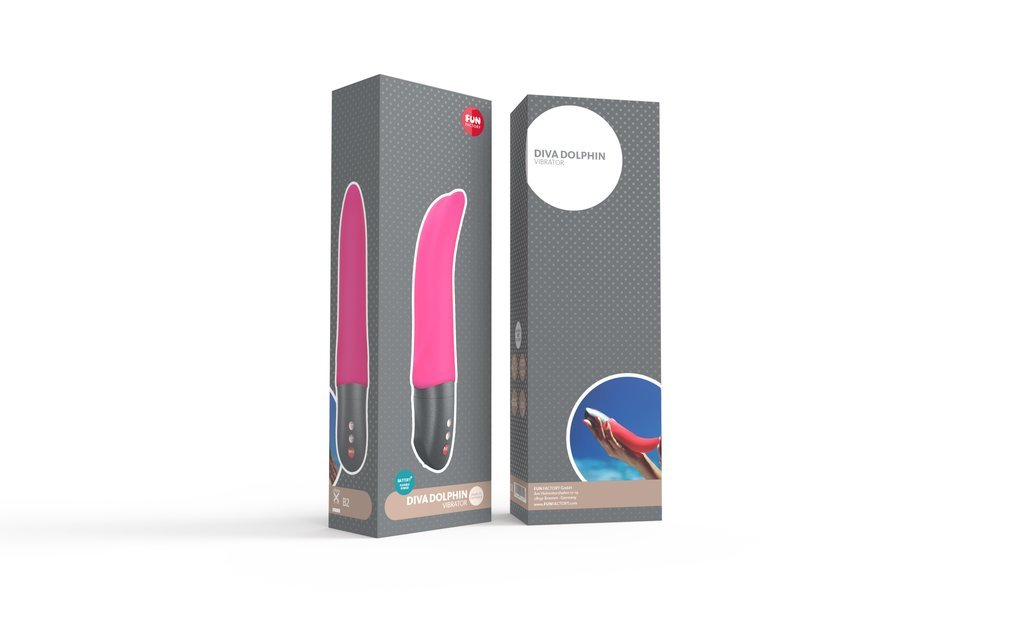 Fun Factory's DIVA DOLPHIN G-Spot Vibrator - Pink shown in display packaging