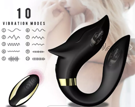 Foxy-Wearable-Vibrator-with-remote-control-and-diagram-indicating-10-vibration-modes