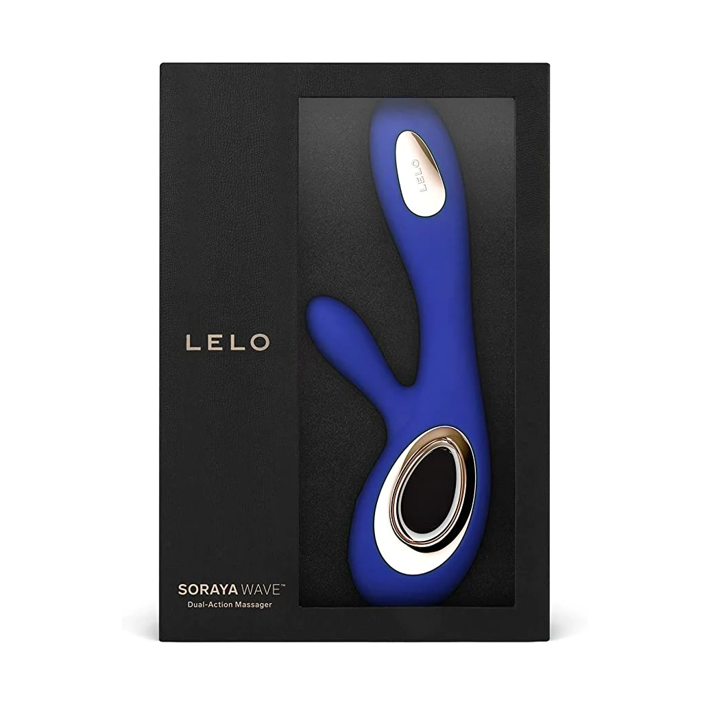 LELO Soraya wave Midnight Blue Rabbit Vibrator in black packaging 
