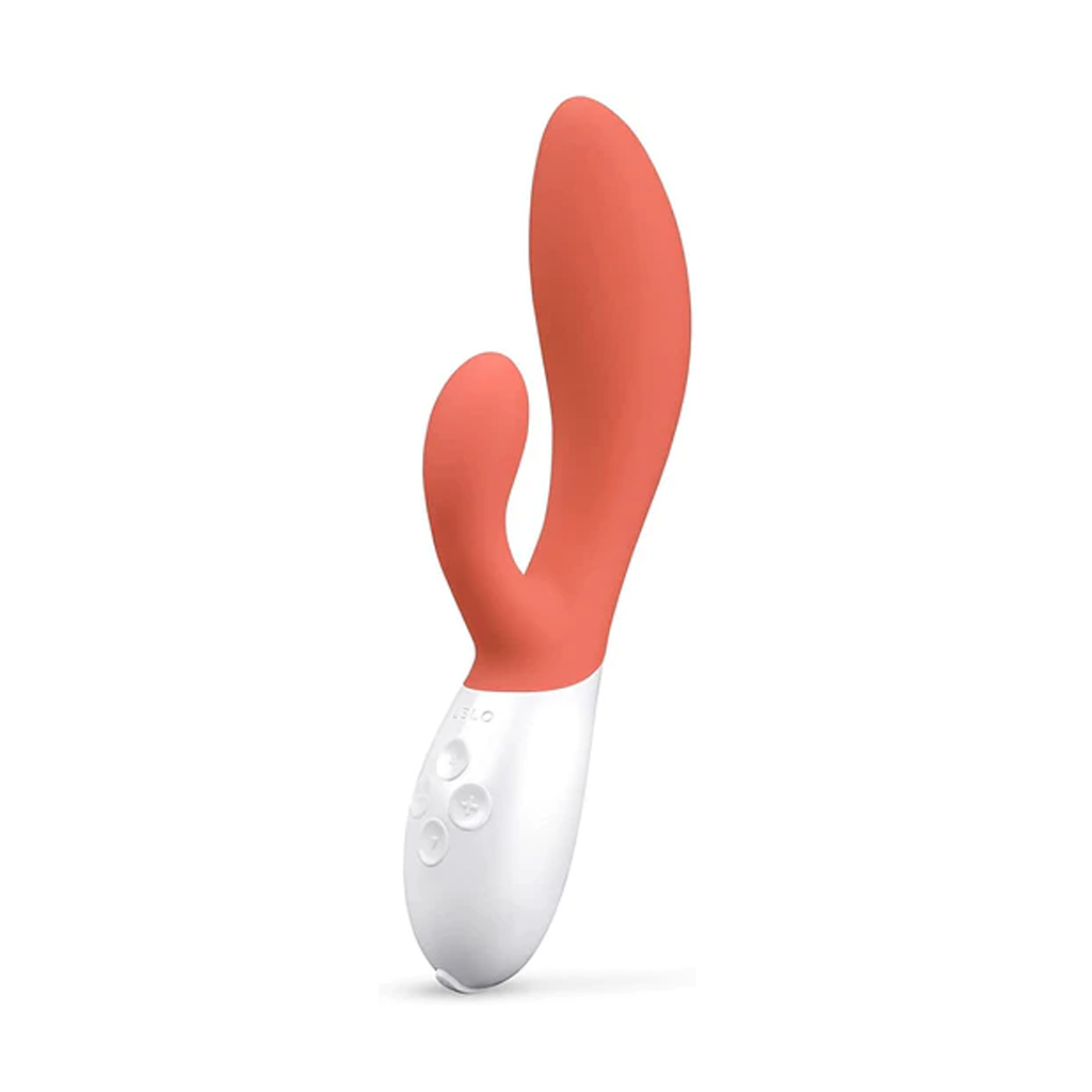 LeLo Ina Coral color rabbit vibrator on white background