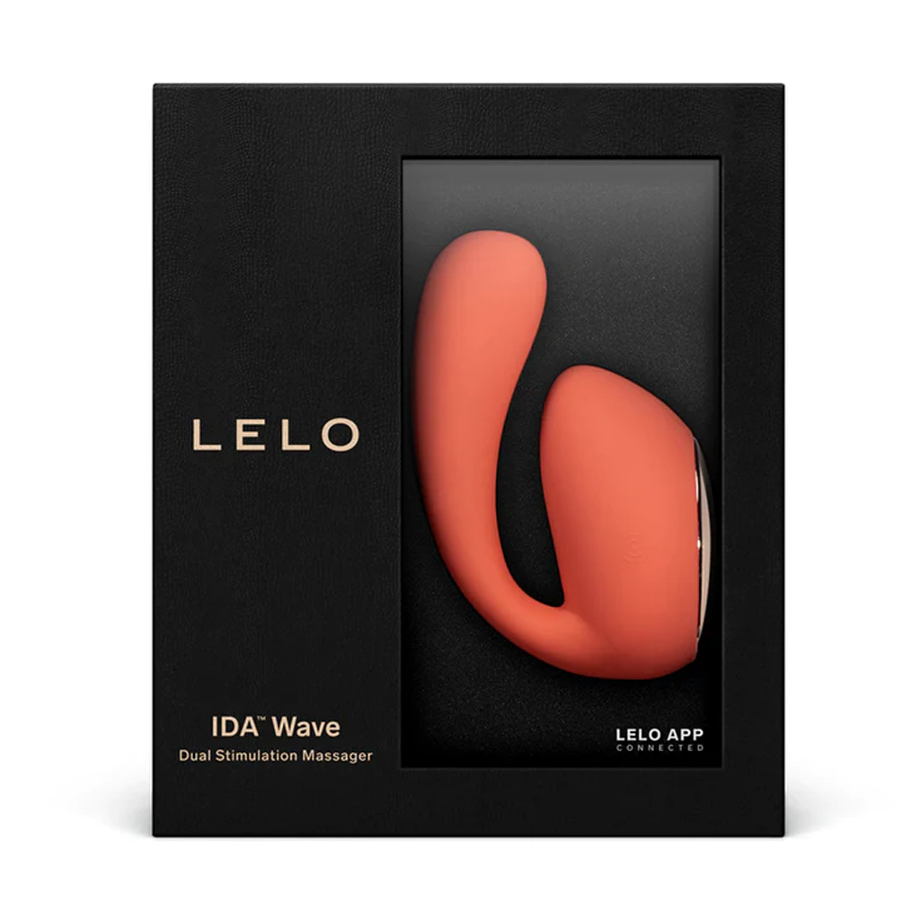 LeLo IDA Wave Coral Red App Connected Massager in packaging display