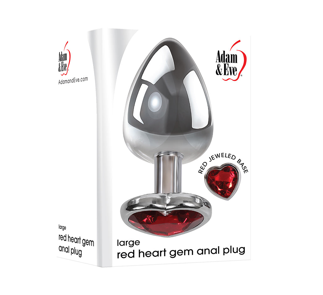 large adam & eve butt plug packaging with red gem stone
