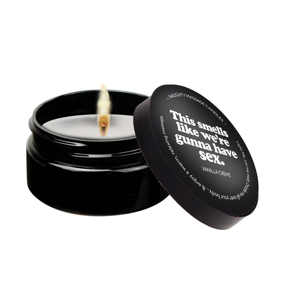 Kama Sutra's gag candle in jar-lid reads-this smells like we're gunna have sex