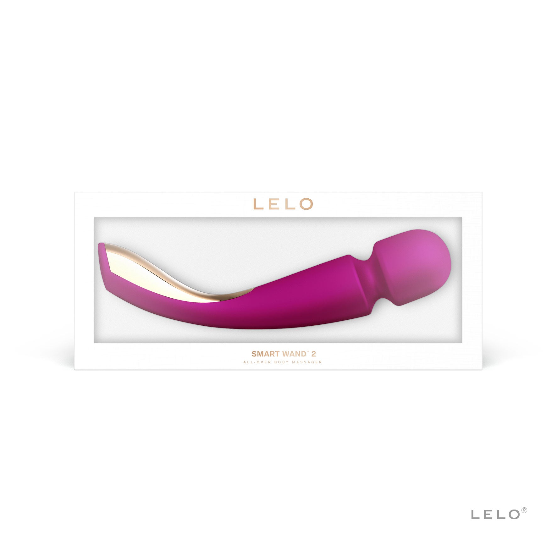 LELO Smart wand 2 Deep Rose Color-Large wand massager shown in display packaging